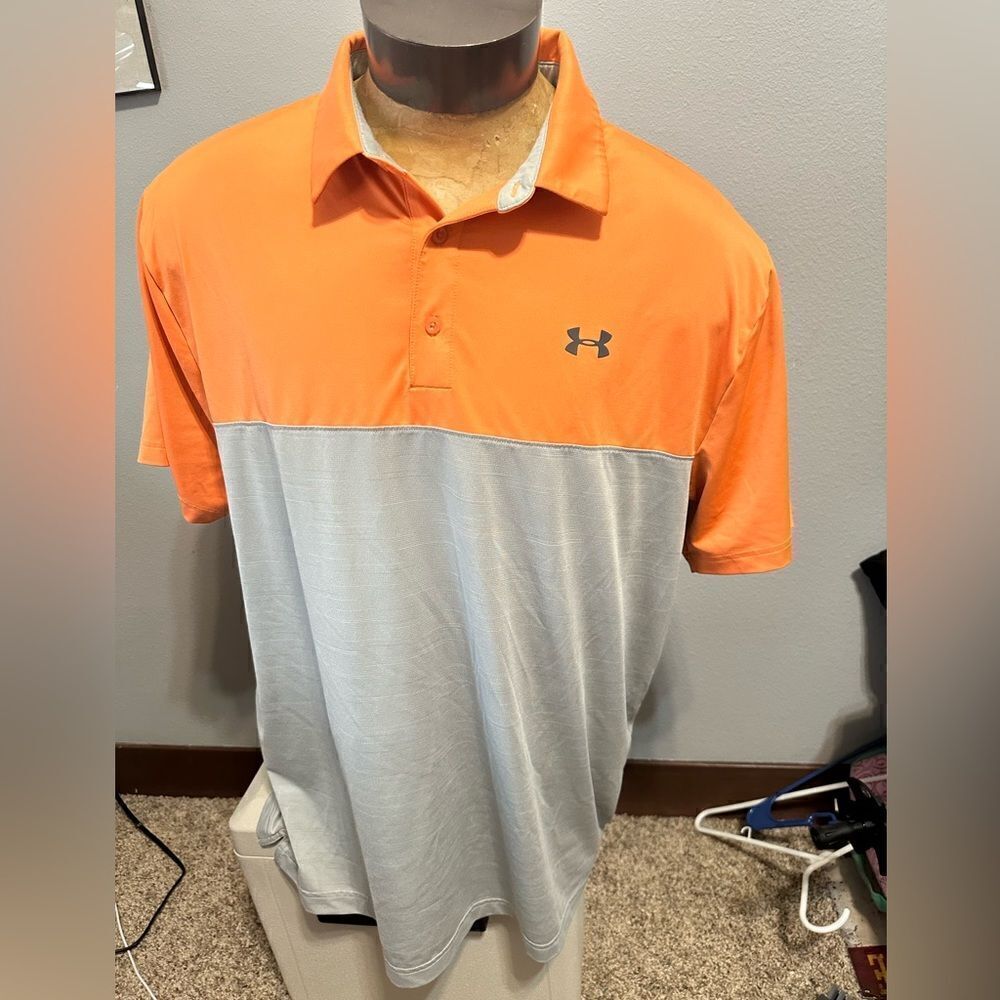 Under Armour HeatGear Mens XXL Gray/Orange Short Sleeve Polo